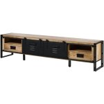 Massivmoebel24. de - meuble tv en bois de manguier 240x45x55 laqu naturel clair / mtal noir blackburn ...