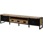 Massivmoebel24. de - meuble tv en bois de manguier 260x45x55 laqu naturel clair / mtal noir blackburn ...
