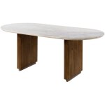 Table � manger en bois de manguier 220x100x77 marron laqu� / marbre blanc barcelona 235