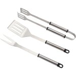 Grill&party mg115 - set of ustensiles de barbecue avec fourchette, pelle et pince, acier inoxydable, ...
