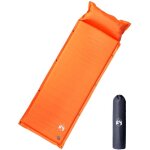 Matelas de camping autogonflant avec oreiller 1 personne orange
