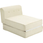 Matelas lit fauteuil futon chauffeuse pliable l. 195 cm velours c�tel� cr�me
