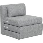 Matelas lit fauteuil futon chauffeuse pliable l. 203 cm effet lin gris chiné Matelas lit fauteuil futon chauffeuse pliable l. 203 cm effet lin gris chiné