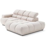 Lisa design - matera - canapé d'angle droit 3 places avec têtières réglables en tissu texturé - beige ... Lisa design - matera - canapé d'angle droit 3 places avec têtières réglables en tissu texturé - beige ...
