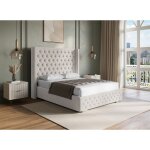 Deco in paris - lit coffre en velours beige 140x190 cm maxi