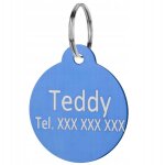M�daille d'identification pour chien et chat avec nom bleu