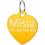 M�daille d'identification pour chien en forme de c?ur avec pendentif grav� en or