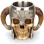 M�di�val mug, en acier inoxydable ram cornes viking pirate gothique cr�ne mug tankard coupe, ch�teau ...
