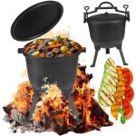 Mega récupérateur de poêle en fonte sur pied pour barbecue au feu de camp jusqu'à 16 l Mega récupérateur de poêle en fonte sur pied pour barbecue au feu de camp jusqu'à 16 l