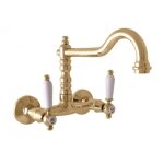 M�langeur �vier mural r�tro morava laiton dor� poign�e en c�ramique