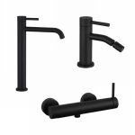 Mlangeur avec lavabo haut, bidet sans vidange et douche externe en laiton noir mat mod. bette