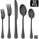M�nag�re 30 pi�ces couverts noir pour 6 personnes ? design classique fleur en relief, acier inoxydable ...