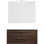 Mennza - ensemble de salle de bain meuble suspendu 100cm double classic bois fonc� - vasque - miroir ...