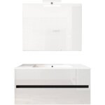 Mennza - ensemble de salle de bain meuble suspendu 100cm double edge blanc brillant - vasque - miroir ... Mennza - ensemble de salle de bain meuble suspendu 100cm double edge blanc brillant - vasque - miroir ...