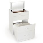 Menzzo - coiffeuse compacte 60cm avec miroir led, tiroir et pouf intgr germina xl blanc