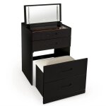 Menzzo - coiffeuse compacte 60cm avec miroir led, tiroir et pouf intgr germina xl noir