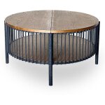Menzzo - table basse ronde avec rangement l84cm curcuma bois et mtal maret noir