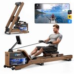 Merach - rameur en bois  eau, 6 niveaux de rsistance, cran lcd, app connect, rservoir d'eau de 15l, ...