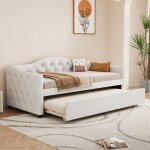 Méridienne, méridienne 90x200cm avec lit gigogne, canapé lit, lit simple (sans matelas), lin, style minimalist ... Méridienne, méridienne 90x200cm avec lit gigogne, canapé lit, lit simple (sans matelas), lin, style minimalist ...