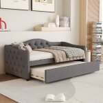 Méridienne, méridienne 90x200cm avec lit gigogne, canapé lit, lit simple (sans matelas), lin, style minimalist ... Méridienne, méridienne 90x200cm avec lit gigogne, canapé lit, lit simple (sans matelas), lin, style minimalist ...