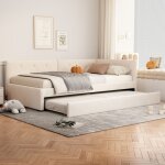 Canap� - lit 90x200cm lit simple avec lit gigogne et sommiers � lattes, en velours et mdf, beige