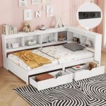 M�ridienne canap� - lit 90x200 - 2 tiroirs, prise / 2xusb, sommier lattes - blanc - lit simple agglom�r� ...