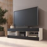 Meuble banc tv tivoli 140, blanc / noir, largeur 140cm x hauteur 40, 5cm x profondeur 35cm, sans led, ... Meuble banc tv tivoli 140, blanc / noir, largeur 140cm x hauteur 40, 5cm x profondeur 35cm, sans led, ...