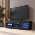 Meuble banc tv tivoli 140, noir / noir, largeur 140cm x hauteur 40, 5cm x profondeur 35cm, led bleues, ... Meuble banc tv tivoli 140, noir / noir, largeur 140cm x hauteur 40, 5cm x profondeur 35cm, led bleues, ...