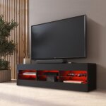 Meuble banc tv tivoli 140, noir / noir, largeur 140cm x hauteur 40, 5cm x profondeur 35cm, led rgb, pour ... Meuble banc tv tivoli 140, noir / noir, largeur 140cm x hauteur 40, 5cm x profondeur 35cm, led rgb, pour ...
