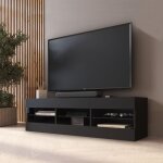 Meuble banc tv tivoli 140, noir / noir, largeur 140cm x hauteur 40, 5cm x profondeur 35cm, sans led, ...