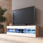 Meuble banc tv tivoli 140, wotan / blanc, largeur 140cm x hauteur 40, 5cm x profondeur 35cm, led bleues, ... Meuble banc tv tivoli 140, wotan / blanc, largeur 140cm x hauteur 40, 5cm x profondeur 35cm, led bleues, ...