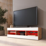 Meuble banc tv tivoli 140, wotan / blanc, largeur 140cm x hauteur 40, 5cm x profondeur 35cm, led rgb, ...