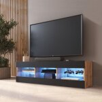 Meuble banc tv tivoli 140, wotan / noir, largeur 140cm x hauteur 40, 5cm x profondeur 35cm, led bleues, ...