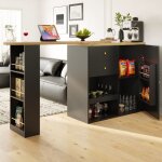 Meuble bar 105 cm, buffet, meuble bar escamotable et pivotant  360 avec 2 tiroirs et 3 tagres ouvertes, ...