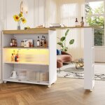 Meuble bar 105 cm, buffet, meuble bar rotatif extensible avec rangement, clairage led, compartiments ...