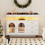 Meuble - bar / caf� avec �clairage led 16 couleurs - lait brillant blanc - buffet salon / salle � manger ...