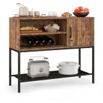 Meuble bar avec casier a vin et etageres table console en bois avec structure en metal pour salle a manger ... Meuble bar avec casier a vin et etageres table console en bois avec structure en metal pour salle a manger ...