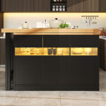Meuble de bar de cuisine extensible - avec �clairage led - grande table - rotation � 360� - 180x79. 5x71. ...