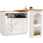 Meuble de bar de cuisine extensible - rotation � 360 - 203x39x90cm - 6 tiroirs - avec �tag�res lat�rales ...