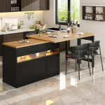 Meuble de bar extensible avec plateau pliable et 3 portes - 120 / 180 x 45 x 75 cm - leds et rotation ...