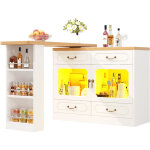Meuble de bar moderne rotative � 360� - 203x39x93cm - 4 tiroirs et 2 portes - avec �tag�res lat�rales ...