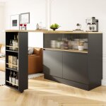 Meuble bar pivotant � 360� 100 cm - table de bar extensible avec �tag�res et portes vitr�es - grand espace ...