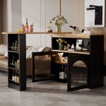 Meuble bar, table de bar avec plusieurs compartiments ouverts et portes vitr�es, bande lumineuse led ...