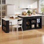 Meuble de bar avec table extensible, buffet de cuisine �lot 6 tiroirs, placage marbre, mdf, 150 / 246�90�90cm, ...