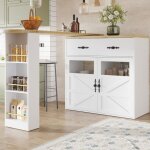 Meuble bar, table de bar avec �lot central avec porte vitr�e et grand tiroir, multiples compartiments ...