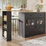 Meuble bar, table de bar avec �lot central avec porte vitr�e et grand tiroir, multiples compartiments ...