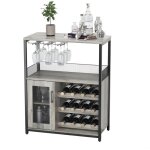 Meuble de bar � vin, buffet industriel avec porte - bouteilles et porte - verres � vin , meuble de rangement ...