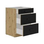 Modena - meuble bas casserolier - 3 tiroirs - 60 x 52 x 82 cm - chene artisan / noir mat - plan de travail ...