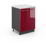 Meuble bas de cuisine fame - line, rouge bordeaux haute brillance, 60 cm, pt marbre vicco