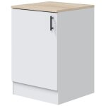 Meuble bas de cuisine avec plan de travail , 1 porte coloris blanc brillant / chne canadien - hauteur ...
